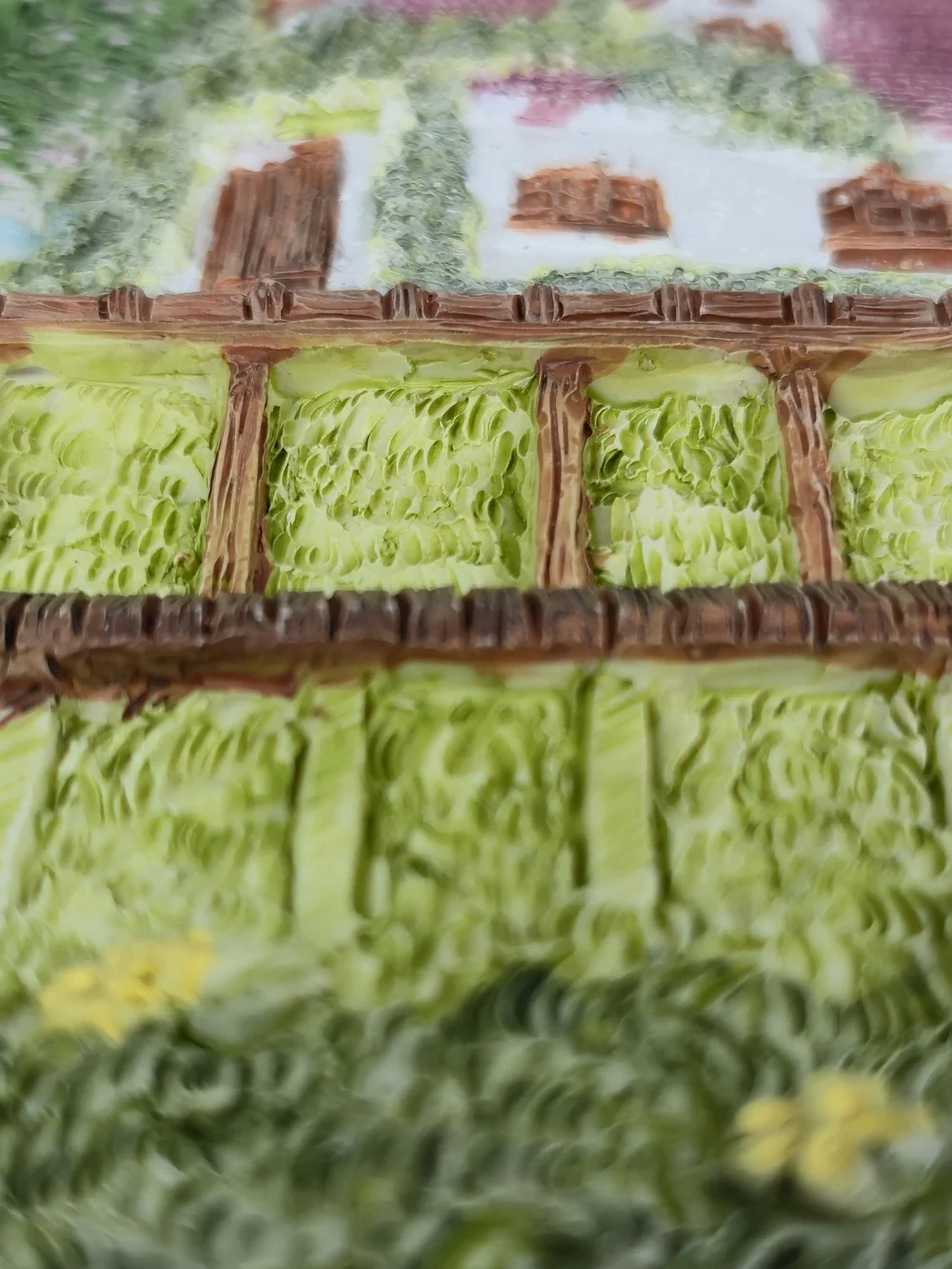 Vintage 3D Chalkware Cottage Wall Plaque – Rustic Countryside Decor – 7.5
